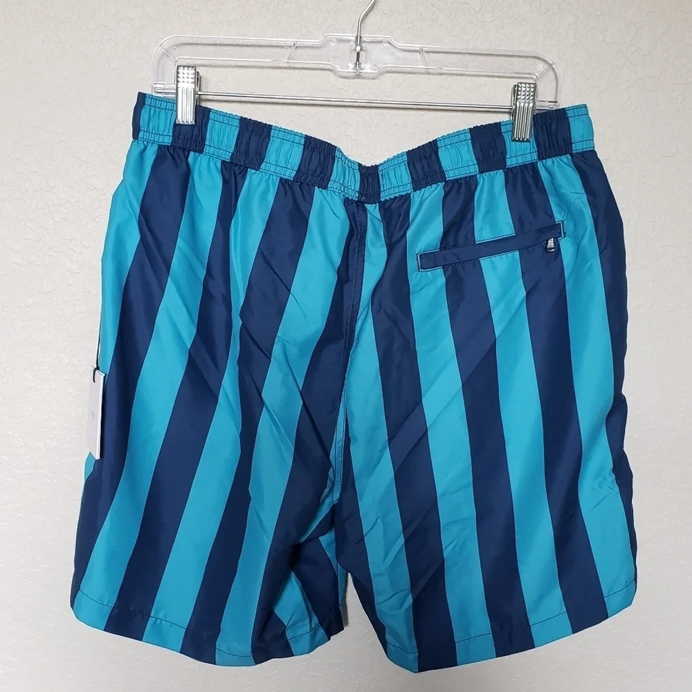 Onia Charles Stripe Print Swim Trunks Teal NWT Men's